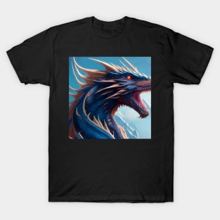 Ferocious Blue and White Horned Dragon T-Shirt